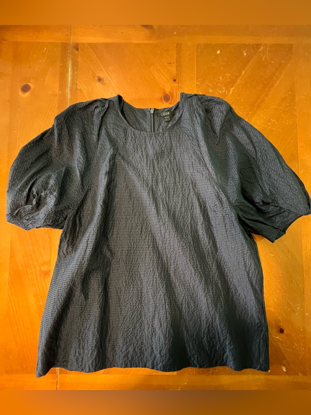 COS Black Textured Puff-Sleeve Blouse